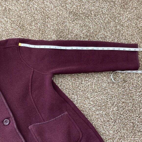 LLBean Burgundy Fleece Pocket Fall Buttonup Jacket Size Large Petite - Picture 9 of 11